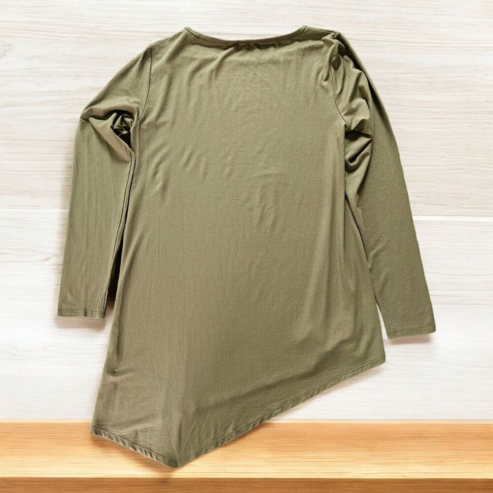 Eileen Fisher Soft Fine Jersey Asymmetric Hem Top XS Green Tunic Lagenlook - Picture 2 of 8